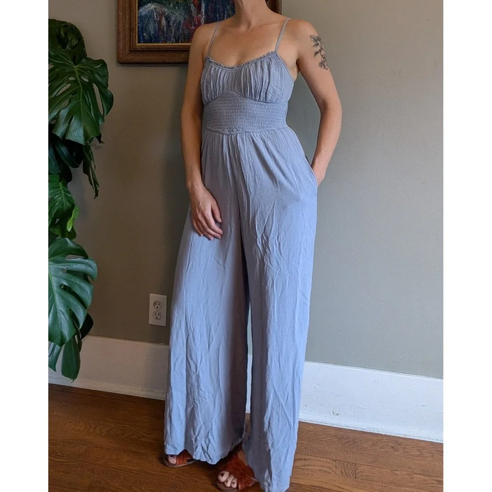 NWT Hollister Pant Jumpsuit Smocked Babydoll Coquette Boho Cottage Relaxed Beach